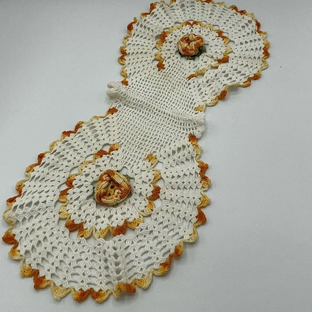 Vintage Set Of Doilies Yellow Trim Flower Centers Three